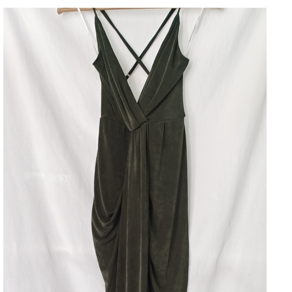 Lulus Dreamy Date Green Surplice Midi Dress Tulip Wrap Drape Strappy Small S - Picture 2 of 12